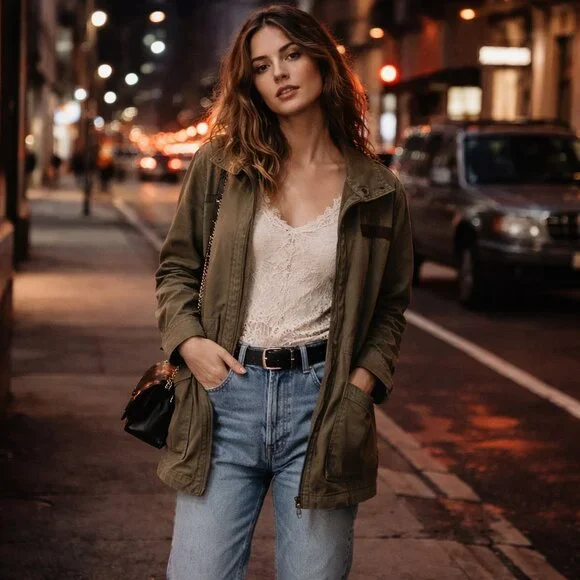 BP Olive Utility Jacket Small Soft Grunge Military Cargo Anthro Style - Picture 12 of 12